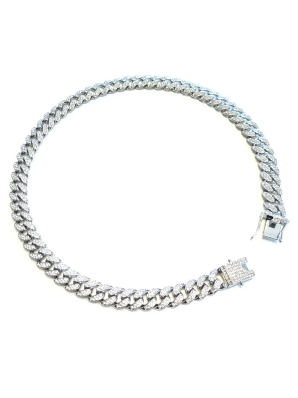 Silver Iced-Out Straight Cuban Gem Link Chain Necklace (24-inches) - Picture 6 of 6